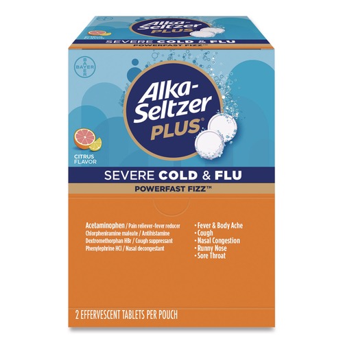 Medicines | Alka-Seltzer 97319 Plus PowerFast Fizz Sever Cold and Flu Effervescent Tablet 2 Tablets/Pouch 30 Pouches/Box image number 0