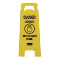 Signs | Rubbermaid Commercial FG611278YEL 11 in. x 12 in. x 25 in. 2-Sided Multilingual "Closed" Sign - Yellow image number 1