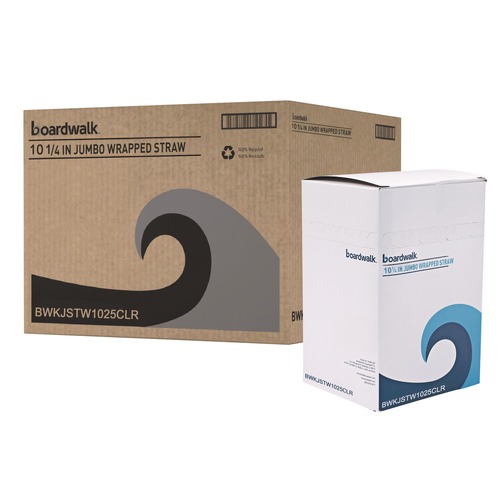 Straws/Stems/Sticks | Boardwalk BWKJSTW1025CLR 10.25 in. Wrapped Polypropylene Giant Straws - Clear (1000/Carton) image number 0
