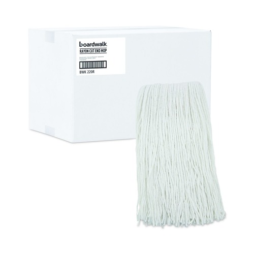 Mop Heads | Boardwalk BWK220RCT 20 oz. Rayon Premium Cut-End Wet Mop Heads - White (12/Carton) image number 0