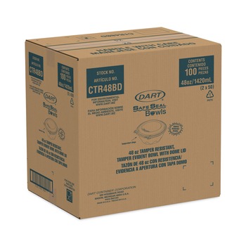 SMALLWARES | Dart CTR48BD 48 oz. 8.9 in. Diameter x 3.4 in. Height Tamper-Resistant/Evident Plastic Bowls with Dome Lid - Clear (100/Carton)