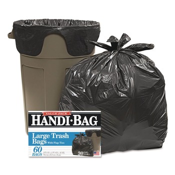 Handi-Bag 1516910 30 in. x 33 in. .65 mil 30 Gallon Super Value Pack Trash Bags - Black (60/Box)