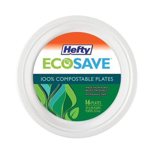 Plates | Hefty RFP D71016PK ECOSAVE 10.13 in. Diameter Bagasse Plate Tableware - White (16/Pack) image number 0