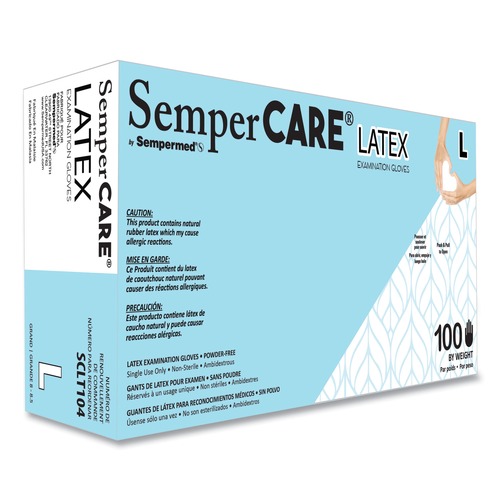 Janitorial Disposable & Single Use Gloves | SemperCare SCLT104 5 mil Powder-Free Latex Examination Gloves - Large/Cream (1000/Carton) image number 0