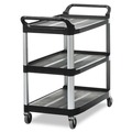 Carts | Rubbermaid Commercial FG409100BLA 40.63 in. x 20 in. x 37.81 in. 300 lbs. Capacity 3 Shelves Plastic Xtra Utility Cart with Open Sides - Black image number 0