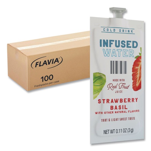 Bottled Water | FLAVIA 48053 Infused Water Freshpack - Strawberry Basil (100/Carton) image number 0