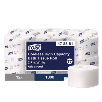 Tork 472881 2-Ply Advanced Coreless High Capacity Bath Tissue - White (12 Rolls/Carton)