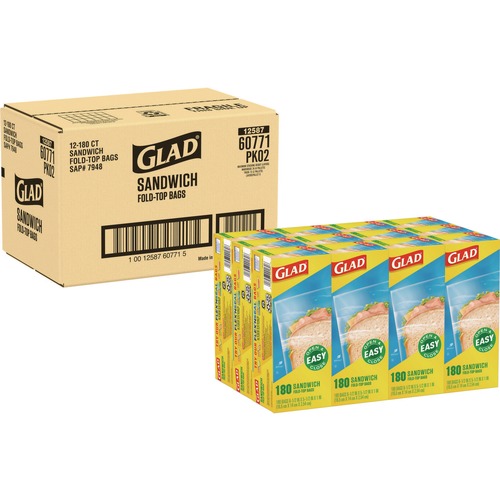 Resealable Bags | Glad 60771 6.5 in. x 5.5 in. Fold-Top Sandwich Bags - Clear (2160/Carton) image number 0