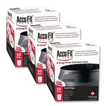 AccuFit H8053PK RC1 40 in. x 53 in. 1.3 mil 55 Gallon Linear Low Density Can Liners with AccuFit Sizing - Black (50 Bags/Box, 3 Boxes/Carton)