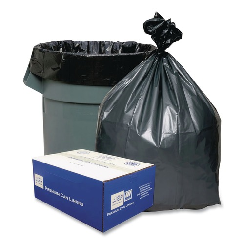 Low-Density Trash Bags | Platinum Plus 1507837 39 in. x 56 in. 60-Gallon 1.55 mil. Can Liners - Gray (25/Carton) image number 0
