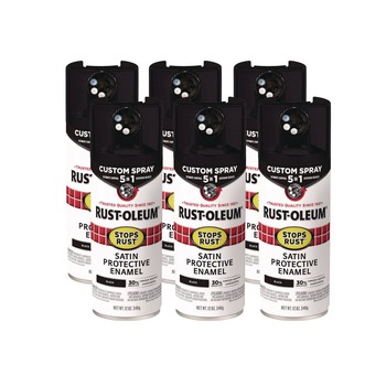 Rust-Oleum 376869 Stops Rust 5-in-1 Spray Paint, Satin Black, 12 oz Aerosol Can, 6/Carton
