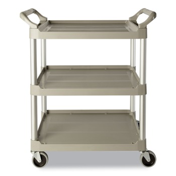 Rubbermaid Commercial FG342488PLAT Economy 3-Shelf Plastic Cart - Platinum