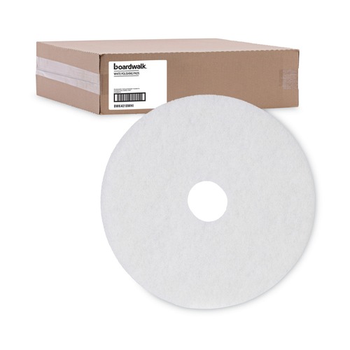 Floor Pads-Cleaning, Buffing & Polishing | Boardwalk BWK4018WHI 18 in. Diameter Polishing Floor Pads - White (5/Carton) image number 0