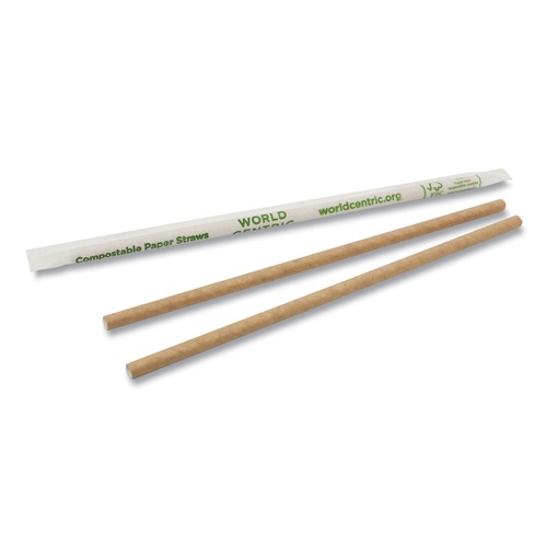 Straws/Stems/Sticks | World Centric STPA8WK 8 in. Wrapped Sustainable Kraft Paper Straws - Natural (6000/Carton) image number 0