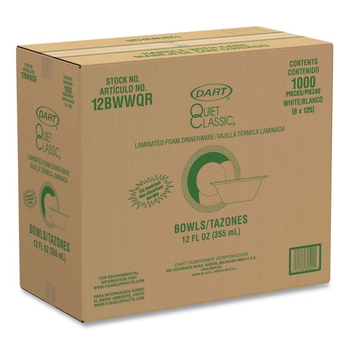 Bowls | Dart 12BWWQR 12 oz. Quiet Classic Laminated Foam Dinnerware Bowls - White (125/Pack) image number 0