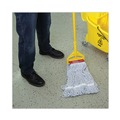 Mop Heads | Boardwalk BWK553 Rayon/Polyester Wide Floor Finish Mop Head - Large, White/Blue (12/Carton) image number 8