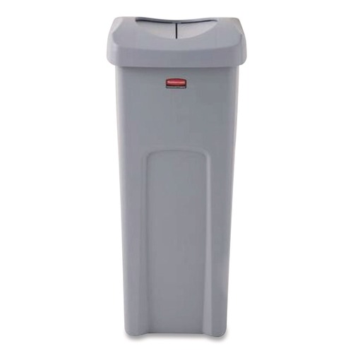 Indoor Waste Receptacles | Rubbermaid Commercial 2143862 Universal Square Trash Can with Swing Lid 23 gal Plastic Gray image number 0