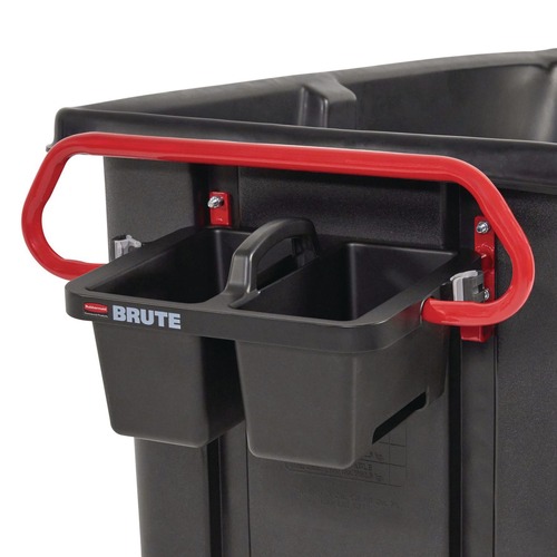 Carts & Trucks | Rubbermaid Commercial 2229066 BRUTE 25.45 in. x 25.45 in. x 15 in. Ergonomic Rotomolded Tilt Truck Handle and Caddy - Red/Black image number 0
