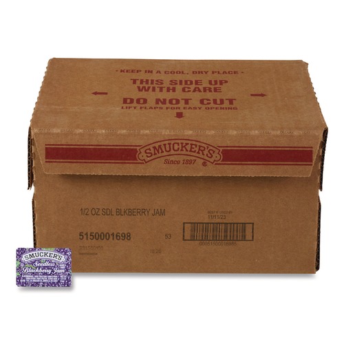Perforated Roll & Hand Towels | Smucker's 5150001698 0.5 oz. Jelly/Jam Plastic Portion Control Cups - Blackberry (200/Carton) image number 0