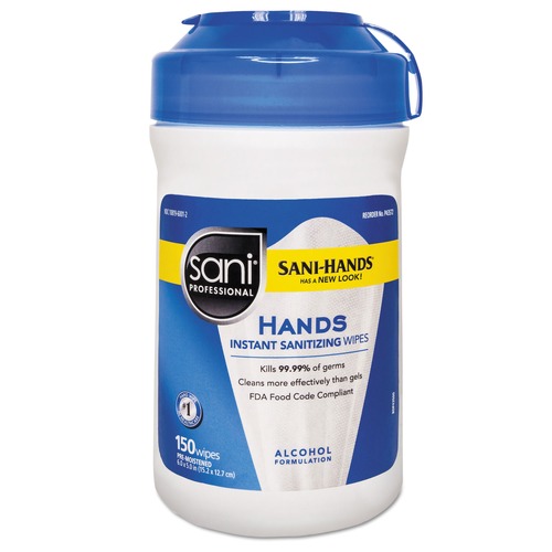 Hand Sanitizing Wipes | Sani Professional P43572 5 in. x 6 in. Hands Instant Sanitizing Wipes - Unscented (150/Canister) image number 0