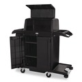Janitorial & Housekeeping Carts | Rubbermaid Commercial 2202587 24.4 in. x 62.4 in. x 56.9 in. 4-Shelf Housekeeping Cart with Hood and Doors - Black image number 5
