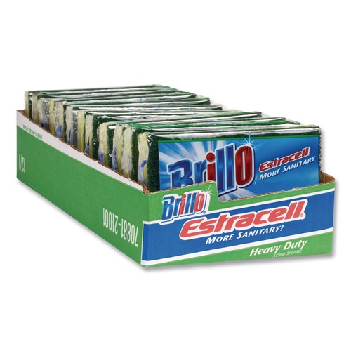 Scouring Pads & Sticks | Brillo 21001 Estracell 4.9 in. x 2.9 in. Heavy-Duty Scrub Sponge - Yellow/Green (12/Carton) image number 0