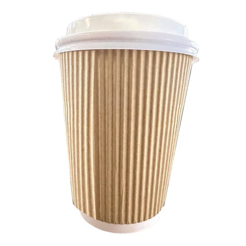 Cups | Karat C-KRC508 8 oz Ripple Hot Cups - Kraft/White (500/Carton) image number 0