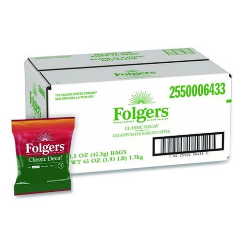 Coffee - Decaffeinated | Folgers 2550006433 1.5 oz. Classic Roast Decaf Ground Coffee Fraction Packs (42/Carton) image number 0