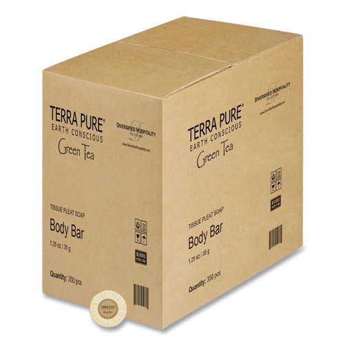 Hygiene Bar Soaps | Diversified Hospitality Solutions TPPWBB125 Terra Pure 1.25 oz Cleansing Bar - Green Tea Lemongrass (350/Carton) image number 0