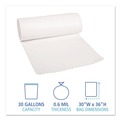 Low-Density Trash Bags | Boardwalk H6036HWKR01 30 Gallon 0.6 mil 30 in. x 36 in. Perforated Roll Low-Density Waste Can Liners - White (25 Bags/Roll, 8 Rolls/Carton) image number 4