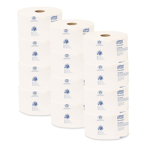 Perforated Roll & Hand Towels | Tork 160090 Universal 2-Ply Septic Safe High Capacity Bath Tissue w/OptiCore - White (12/Carton) image number 0