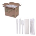 Cutlery Kits | Eco-Products EP-S015 Plantware Compostable Fork/Knife/Napkin/Spoon Cutlery Kit - Pearl White (250/Carton) image number 2