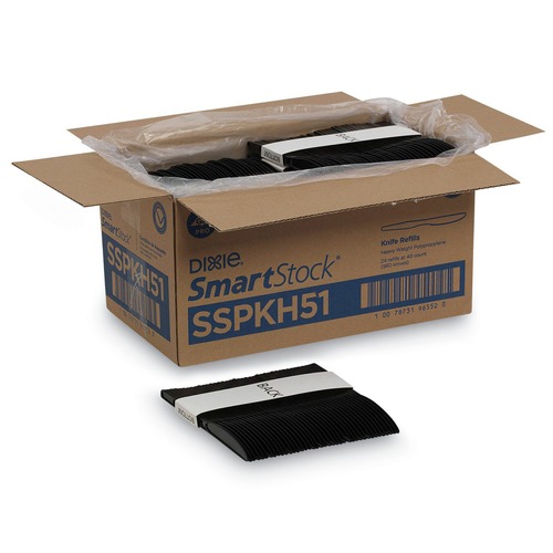 Disposable Knives | Dixie SSPKH51 SmartStock Series-O 7 in. Heavyweight Plastic Cutlery Knives Refill - Black (40/Pack, 24 Packs/Carton) image number 0