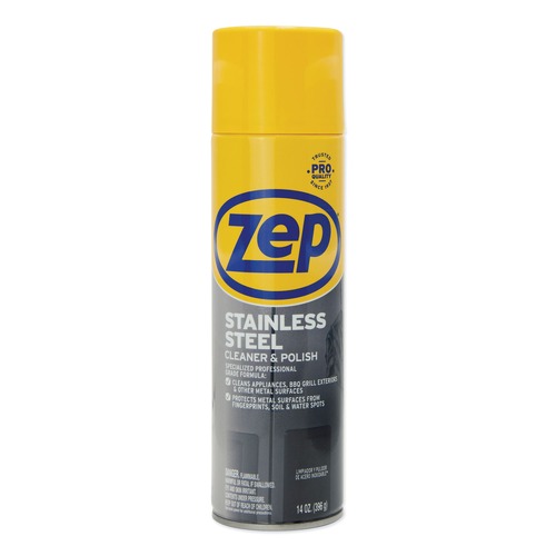 Stainless Steel Cleaners | Zep Commercial ZUSSTL14 14 oz. Aerosol Spray Stainless Steel Polish (12/Carton) image number 0