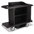 Perforated Roll & Hand Towels | Rubbermaid Commercial FG618900BLA 22 in. x 60 in. x 50 in. 2 Bins 3 Shelves Plastic Housekeeping Cart - Black image number 0