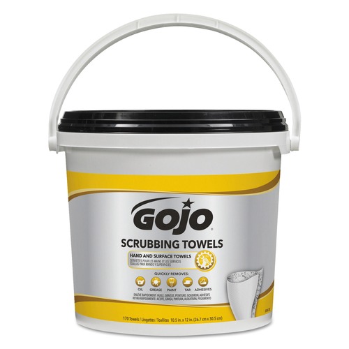 Perforated Roll & Hand Towels | GOJO Industries 6398-02 Hand Cleaning Scrubbing Towels - Orange Scent/White/Yellow (2/Carton) image number 0