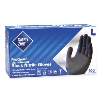 JANITORIAL DISPOSABLE AND SINGLE USE GLOVES | Safety Zone GNPR-LG-BK ProGuard Powder Free Nitrile Gloves - Large Black (1000/Carton)