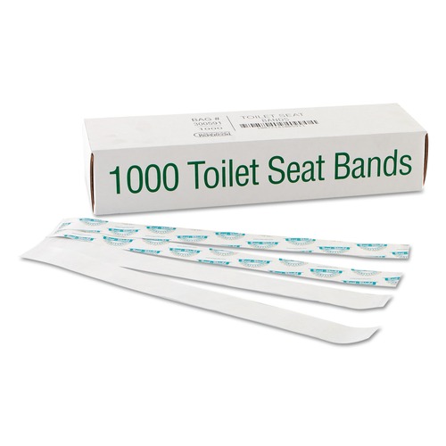 Toilet Seat Covers | Bagcraft 300591 Sani/Shield Printed 16 in. x 1.5 in. Toilet Seat Band - Deep Blue/White (1000/Carton) image number 0