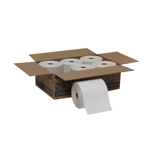 Perforated Roll & Hand Towels | Georgia Pacific Professional 26601 7.88 in. x 800 ft. 1-Ply Pacific Blue Basic Nonperforated Paper Towel Rolls - White (6 Rolls/Carton) image number 0