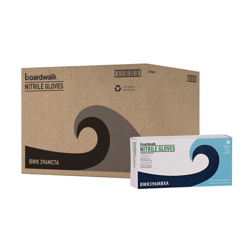 Food Service Disposable & Single Use Gloves | Boardwalk BWK396MCT 4.4 mil Disposable General-Purpose Powder-Free Nitrile Gloves - Medium, Black (1000/Carton) image number 0
