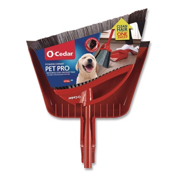 O-Cedar 168020EA 48 in. Handle PowerCorner Pet Pro Broom and Step-On Dust Pan - Red/Black/Gray