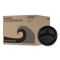 Plates | Boardwalk BWKPLTHIPS10BL3 10 in. Diameter 3-Compartment Hi-Impact Plastic Dinner Plates - Black (500/Carton) image number 0