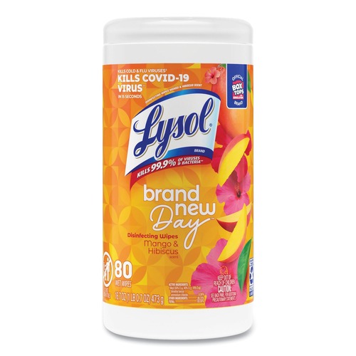 Cleaning Cloths & Wipes | LYSOL Brand 19200-97181 7 in. x 7.25 in. 1-Ply Disinfecting Wipes - Mango and Hibiscus/White image number 0