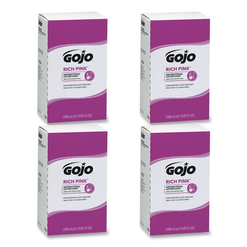 Soap Refills | GOJO Industries 7220-04 RICH PINK Floral Scent 2000 mL Antibacterial Lotion Soap Refill for PRO TDX Dispenser (4/Carton) image number 0