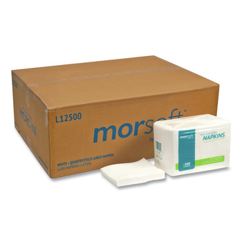 LUNCHEON NAPKINS | Morcon Paper L12500 Morsoft 11.8 in. x 11.8 in. 1 Ply 1/4 Fold Lunch Napkins - White (6000/Carton)