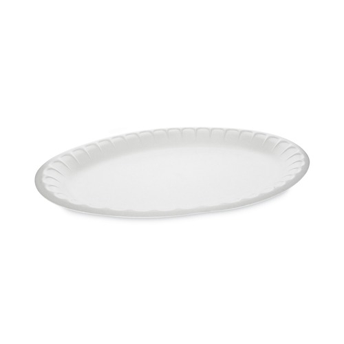 Platters | Pactiv Corp. YTH100430000 Placesetter 11.5 x 8.5 Satin Non-Laminated Foam Dinnerware, Oval Platter - White (500/Carton) image number 0