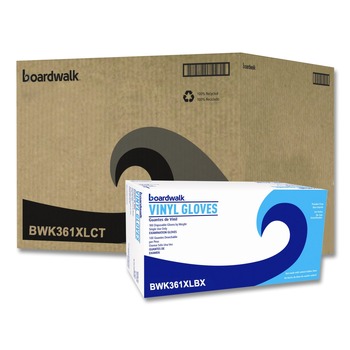 Boardwalk BWK365LCT 2.6 mil 9.5 in. Long Powder-Free General Purpose Vinyl Gloves - Large, Clear (100/Box, 10 Boxes/Carton)