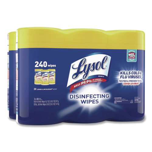 Cleaning Cloths & Wipes | LYSOL Brand 19200-84251 7 in. x 7.25 in. 1-Ply Disinfecting Wipes - Lemon and Lime Blossom/White (2/Carton) image number 0