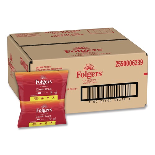 Coffee - Caffeinated | Folgers 2550006239 0.9 oz. Classic Roast Coffee Filter Packs (40/Carton) image number 0