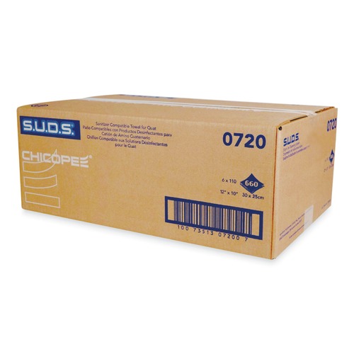 Cleaning Cloths & Wipes | Chicopee 0720 S.U.D.S. 10 in. x 12 in. 1-Ply Towels For Quat - White (110/Roll, 6 Rolls/Carton) image number 0